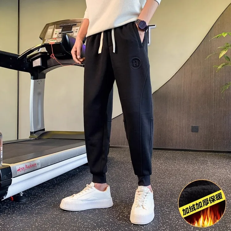 追属男士休闲裤秋冬潮牌宽松直筒加绒加厚弹力束脚卫裤休闲哈伦裤