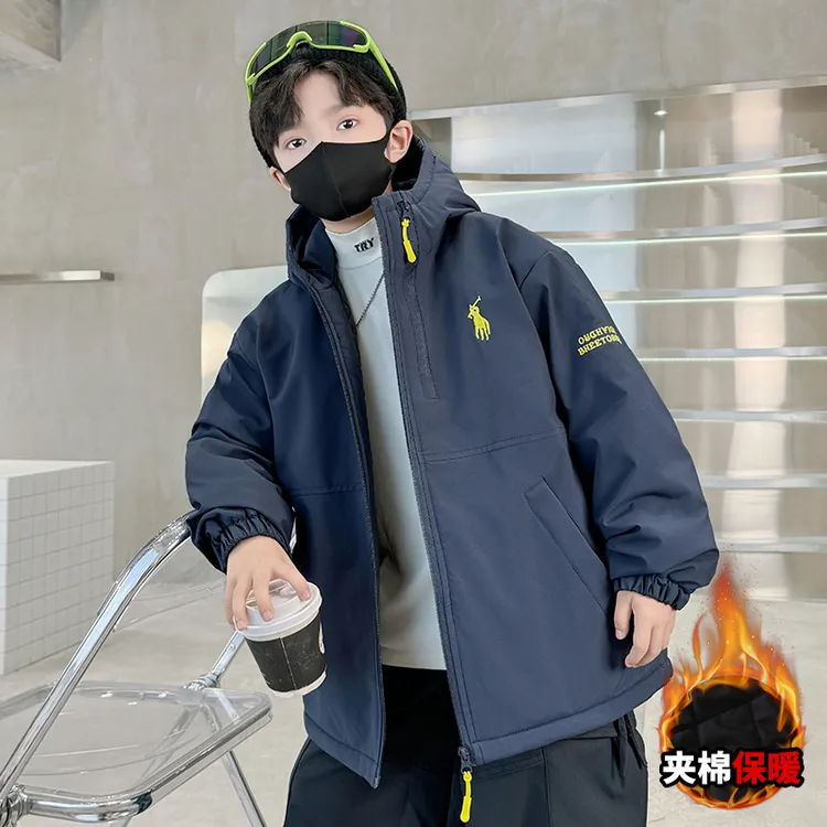 儿童装男童冬装冲锋衣外套2025新款大童秋冬款冬季夹棉衣加厚棉服