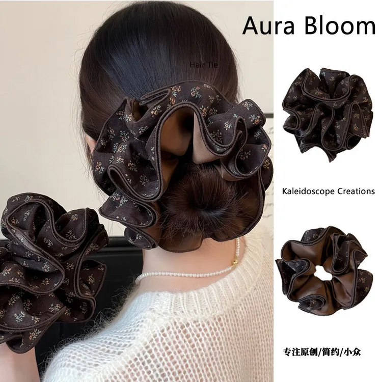 复古美拉德碎花四层大肠发圈时尚蕾丝网红款头花发绳精致头绳发饰