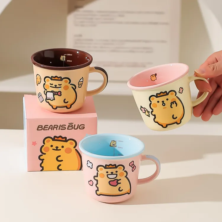 川岛屋小熊虫马克杯杯子办公室家用喝水刻度牛奶杯儿童早餐杯