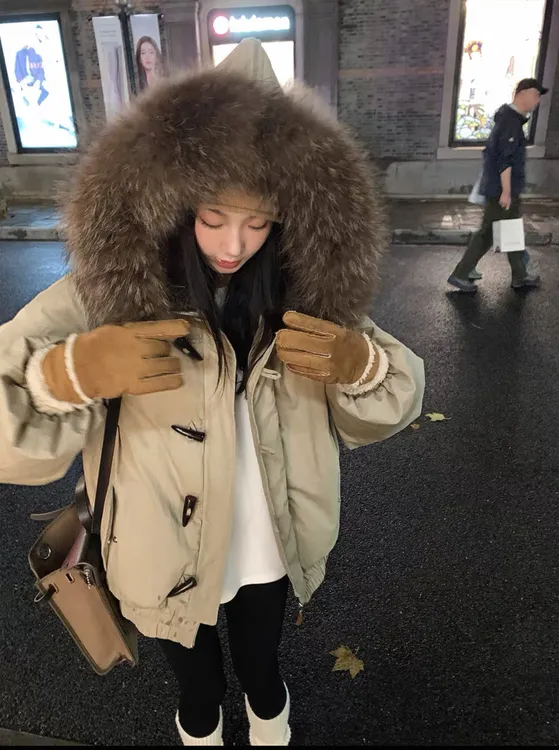 网红大毛领2025款棉服外套女韩式宽松时尚棉衣棉袄学生保暖派克服