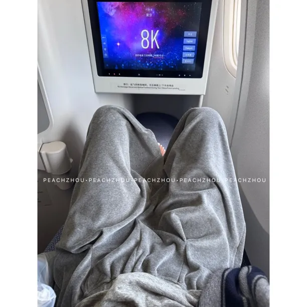 『PEACHZHOU』天鹅绒压褶可调节裤脚宽松直筒休闲裤松紧腰阔腿长裤