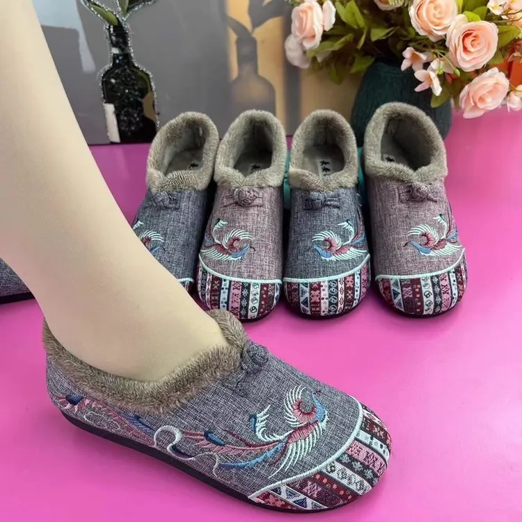 木林森【万达撤柜】老北京布鞋女棉鞋中老年女妈妈鞋冬季防滑软底加