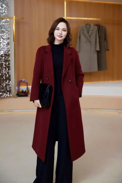 网红双面呢秋冬女士百分之百全羊毛修身显瘦百搭气质长款外套时尚