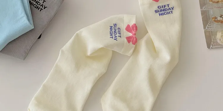 防滑字母女蝴蝶结夏季中筒中筒袜薄款刺绣法式可爱休闲风新款百搭