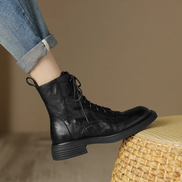香港牛皮清仓断码马丁靴女平底2025冬季新款厚底单靴英伦真皮短靴