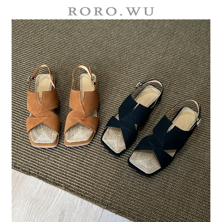 娆娆吴·羊反绒夏季新款休闲暴走通勤百搭日常扣带露趾凉鞋T559