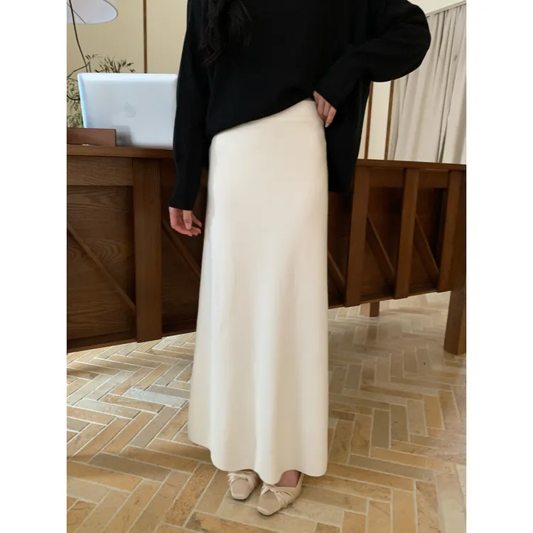 6136# 秋冬新品温柔风显瘦遮胯中长款裙针织a字半裙