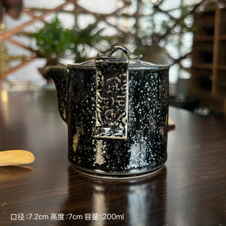 【巫斌·手抓壶】黑底银滴建窑建盏纯手工薄胎陶瓷茶具