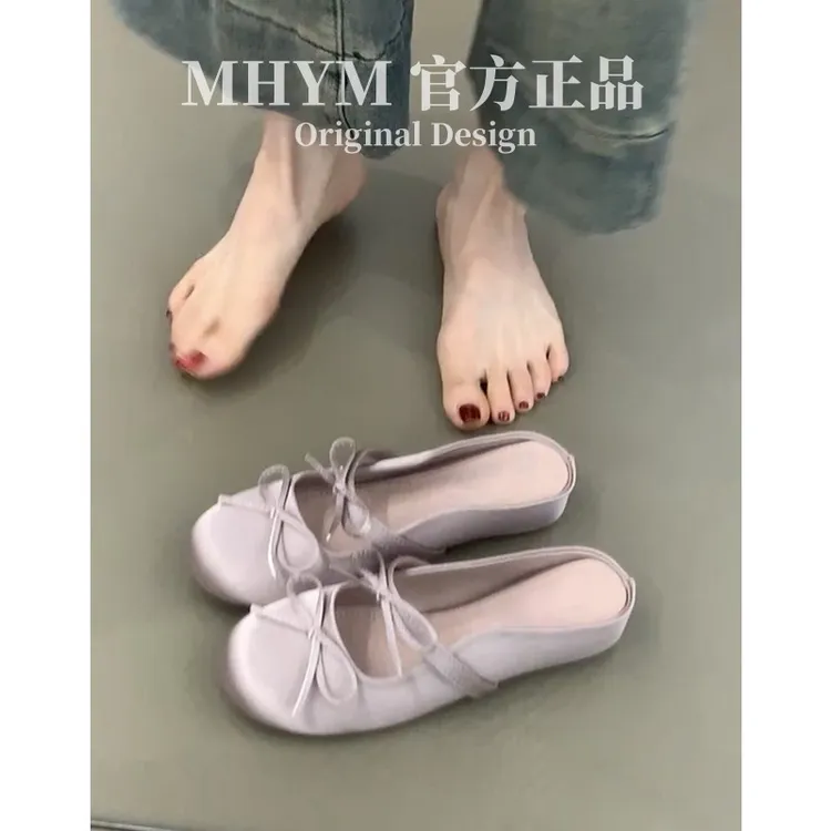 MH官方法式蝴蝶结内增高包头半拖鞋女外穿一脚蹬玛丽珍芭蕾单鞋
