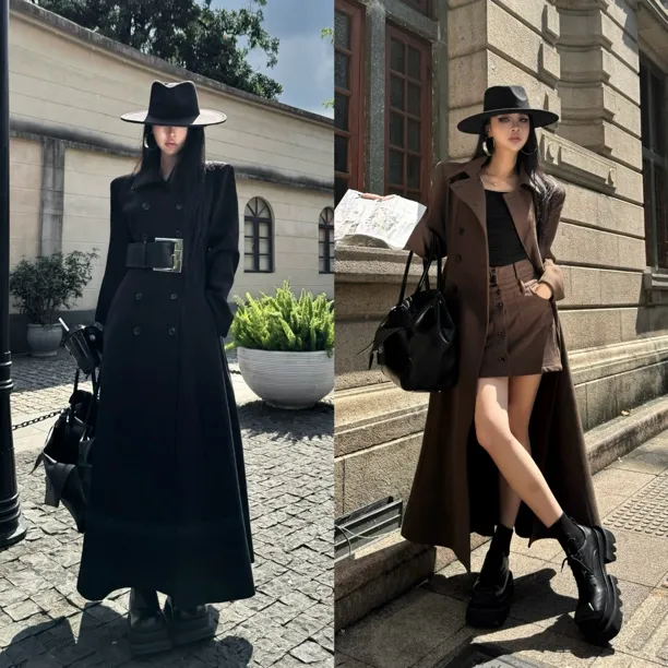 Blackgirl新款【新德古拉】毛呢大衣英伦风通勤显瘦风衣外套连衣裙