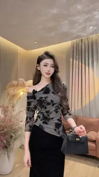 【美美专享】550722秋季新款开叉不规则下摆T恤上衣女