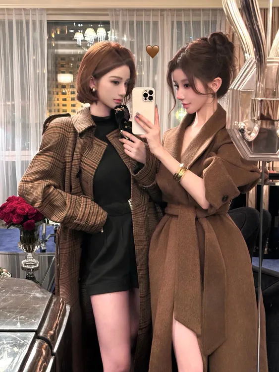 美拉德风穿搭2025年秋冬季新品复古双面呢大衣长款重工毛呢外套女