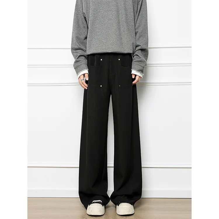 高级垂感柳钉直筒阔腿简约裤休闲裤美式西装裤裤子长裤百搭时尚男