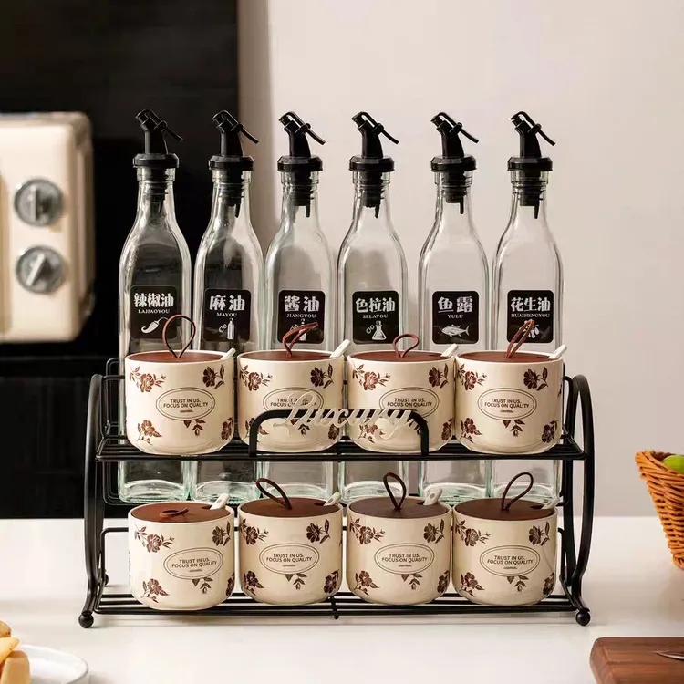 高颜值玻璃调味瓶家用厨房调味罐收纳架组合批发高级感调味架套装
