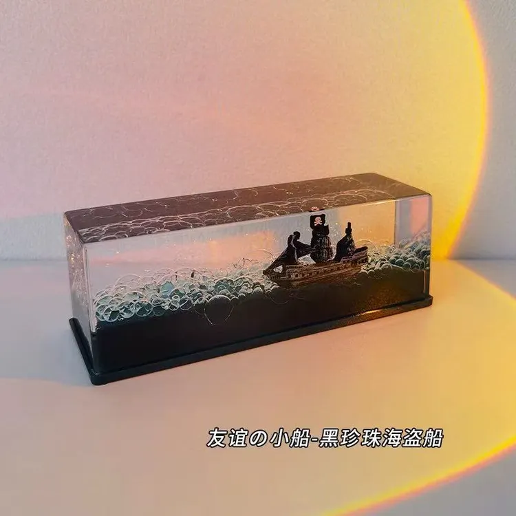 iosn友谊小船游轮流体漂流瓶桌面装饰创意生日礼物液体艺术品摆件