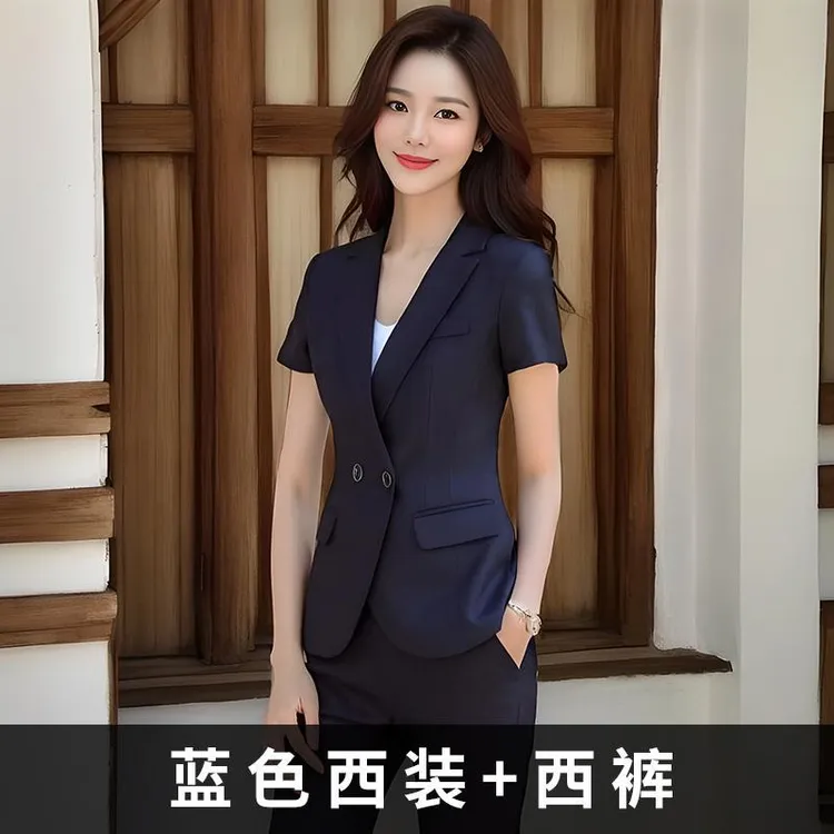 职业修身小西装外套夏季短袖薄款商务正装女神范酒店前台职业装