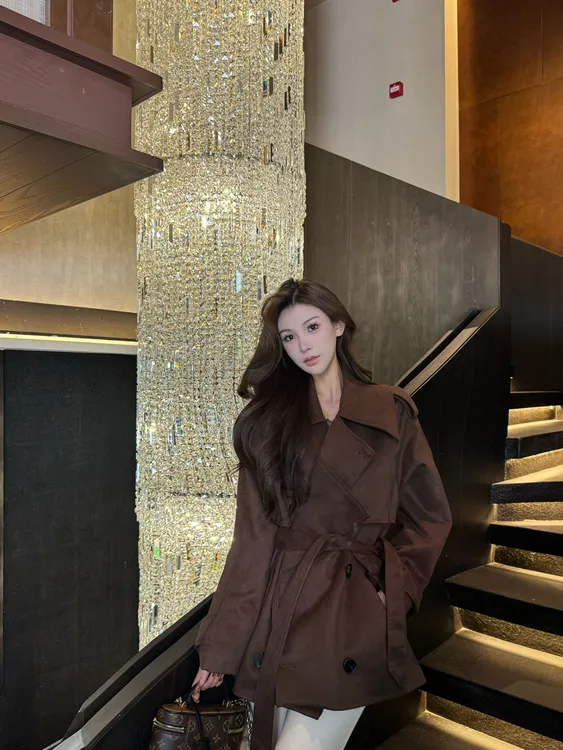 【巴黎旧梦3.0】百搭风衣麂皮绒女装大衣休闲风长袖折叠衣领