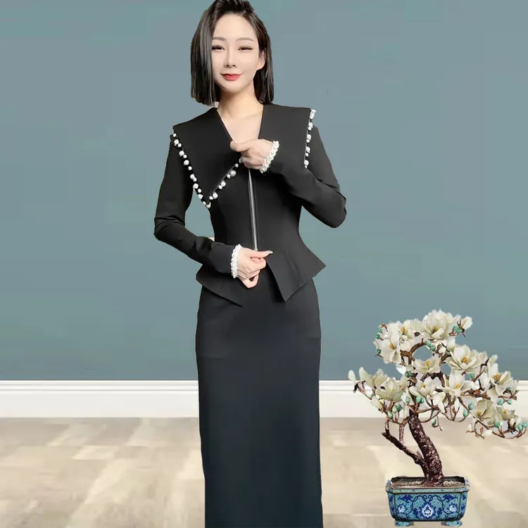 555558洋气时尚气质显瘦简约通勤上衣+半身裙2025早春新款两件套