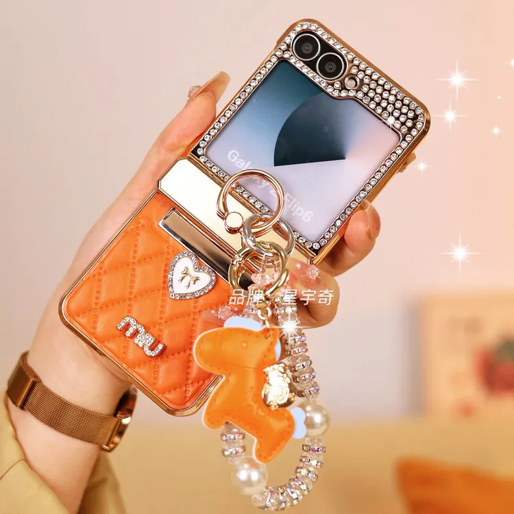 高档橙色适用三星zflip6手机壳zflip5防摔女款w24指环w25flip折叠