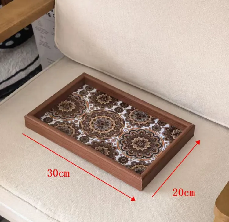 大款高档复古茶盘珠宝收纳唐卡展示轻奢木质长方形入户玄关摆放盘