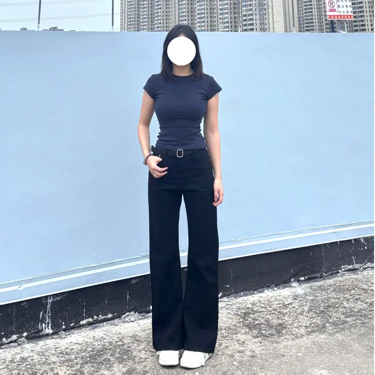 巴黎黑色弯刀牛仔男女秋季潮牌宽松直筒微喇裤百搭修身高腰显瘦裤