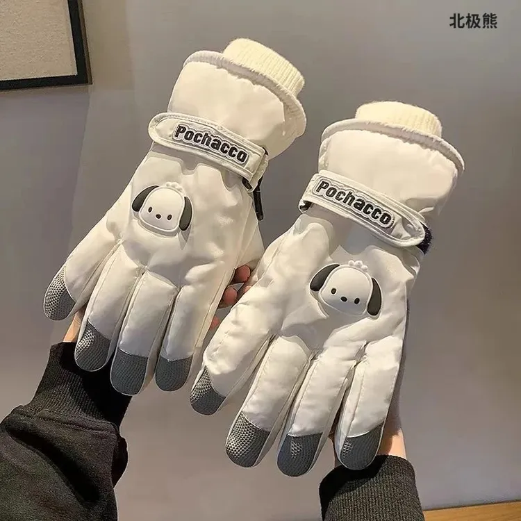 新款帕恰狗可爱滑雪手套女生秋冬季加绒加厚保暖骑车防风触屏全掌