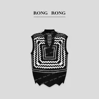 溶溶J【几何幻墨】RONGRONG V领撞色艺术提花舒适百搭马夹毛衣 5516