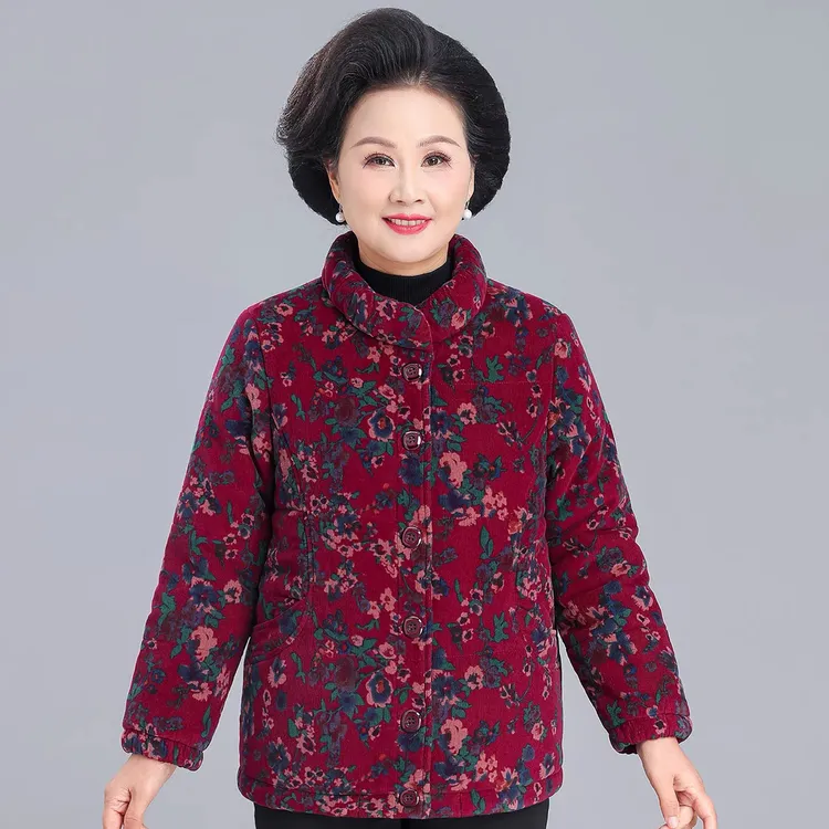 妈妈加棉棉服老人冬装衣服中老年女装棉衣纯棉灯芯绒奶奶加厚棉袄