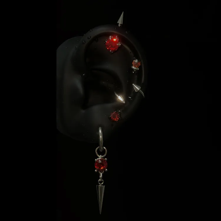 钛钢仿水晶耳饰 暗黑其内 钛钢耳钉耳骨钉耳蜗钉钛合金耳轮钉