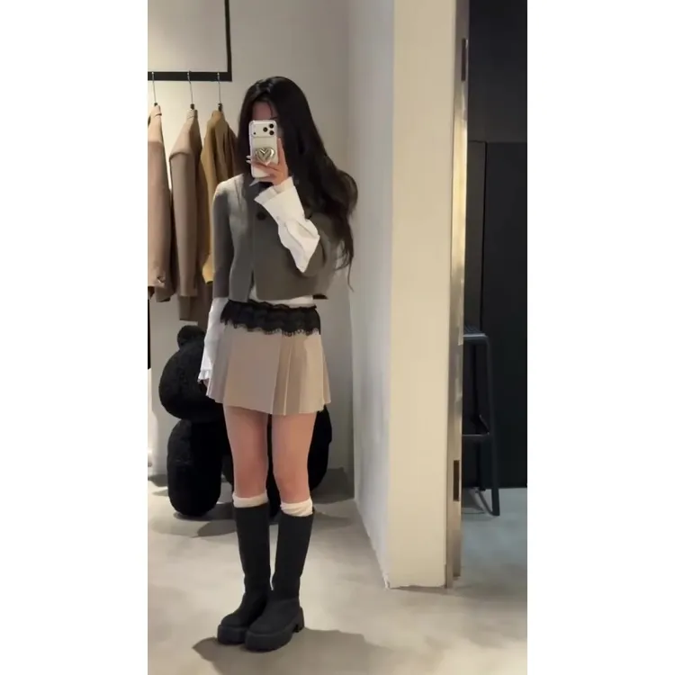 复古高级感小香风外套女秋季新款长袖叠穿内搭百搭显瘦短裙三件套