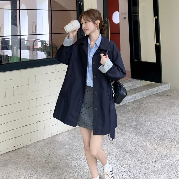 优雅风衣外套女中长款2025年秋季新款宽松休闲风小个子英伦风大衣