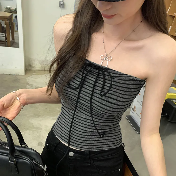 泰国穿搭条纹抹胸吊带背心女夏季外穿泰式独特绝美设计感小众上衣