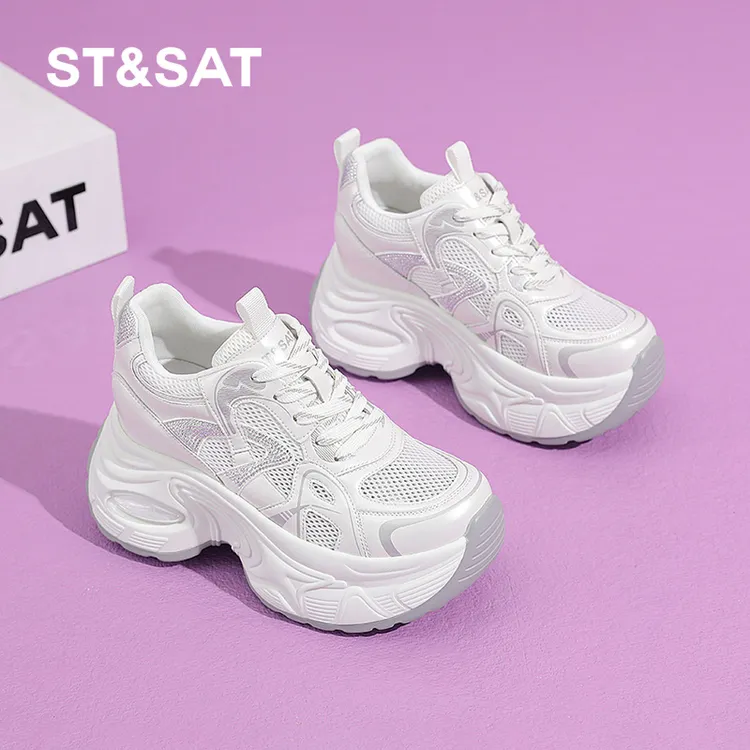 星期六网面透气老爹鞋女2025秋季新款8CM内增高厚底运动休闲鞋子