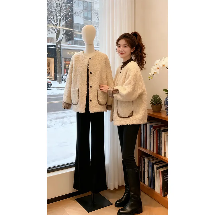 香朵儿【小香雪绒】网红时尚羊羔毛棉服外套女秋冬新款加厚保暖棉衣