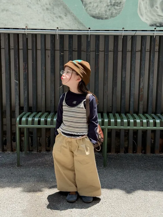 韩国女童套装2025秋季新款韩版条纹背心打底衫直筒休闲裤三件套