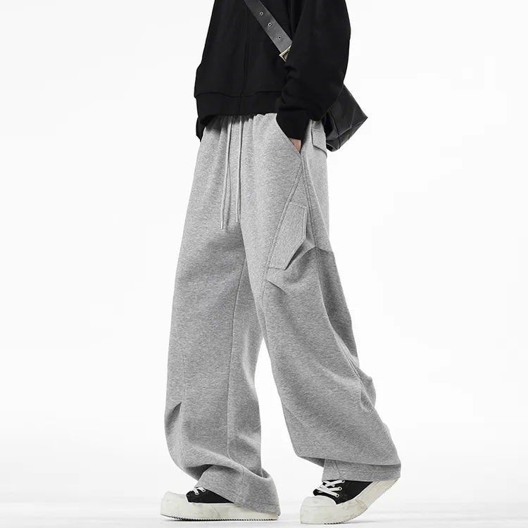 369秋季新款宽松版百搭褶皱直筒休闲裤卫裤