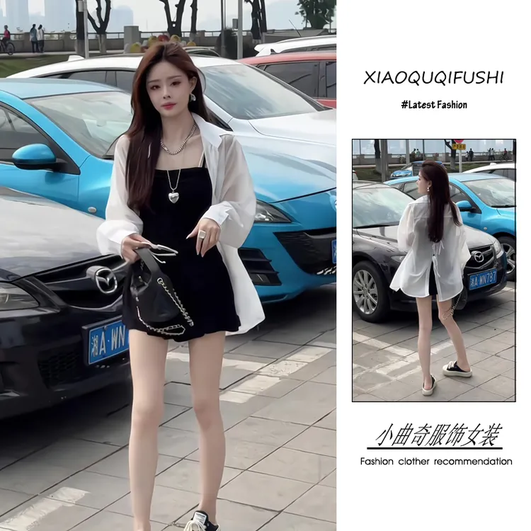 夏季流行穿搭一整套新款2025年韩版休闲风洋气衬衫吊带裙裤三件套