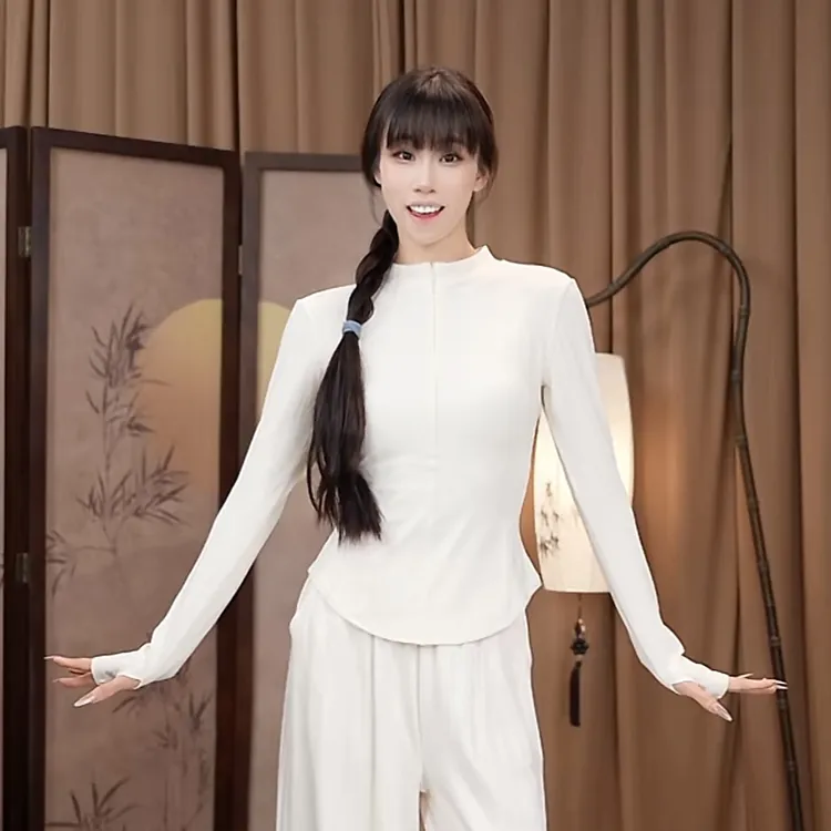 新款舞蹈服拉链秋款修身女上衣显瘦显气质现代舞古典舞形体服