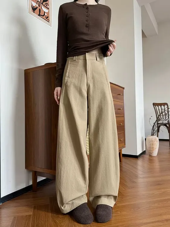 加加树西装裤女秋季新款显瘦高腰阔腿裤休闲小个子美式弯刀裤