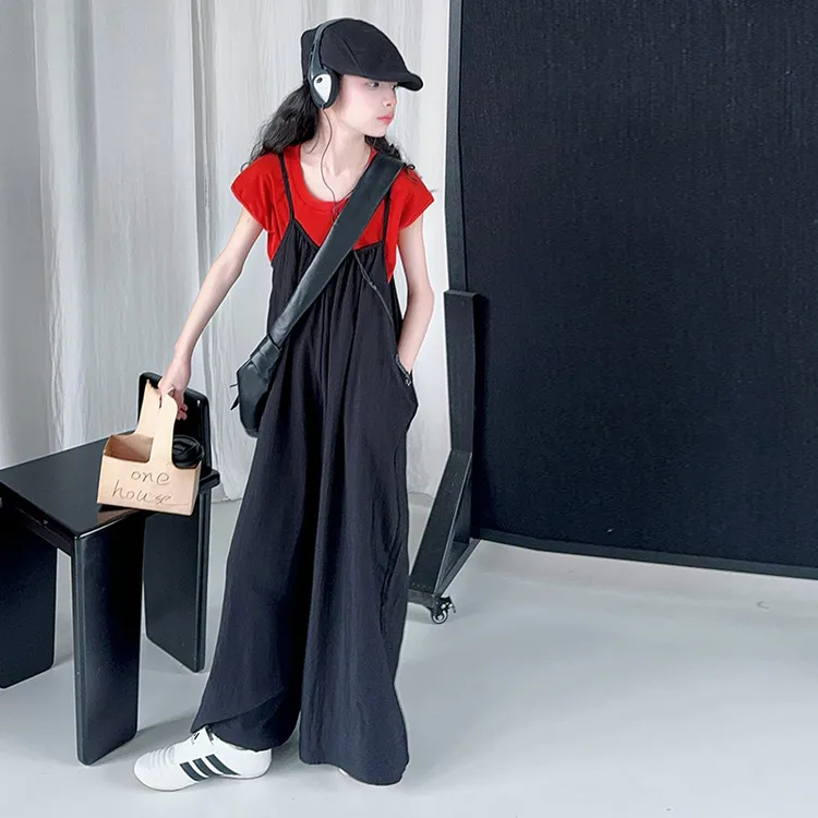 女童夏天薄款套装潮服新品夏日韩系背带裤酷风潮流2025潮酷超酷