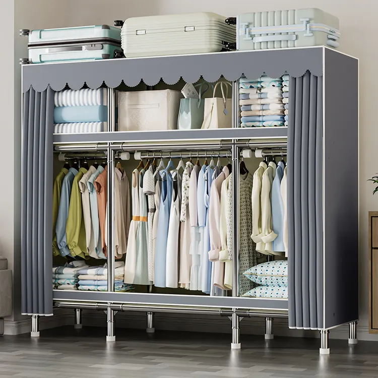 简易衣柜加厚加固钢管家用卧室出租房用全钢架结实耐用收纳挂衣橱