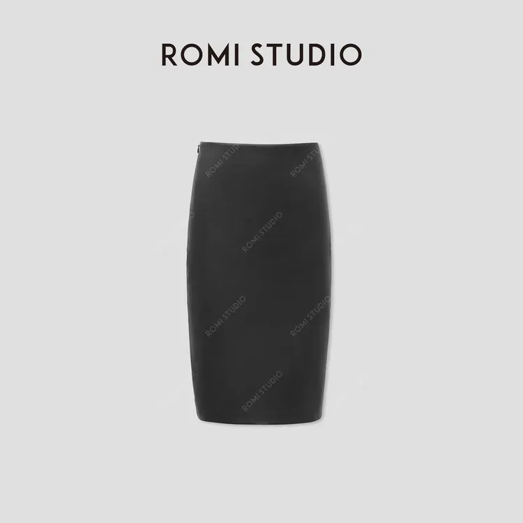 ROMI STUDIO“法式优雅”绵羊皮革柔软舒适微弹包臀半裙 RWCSXB1738
