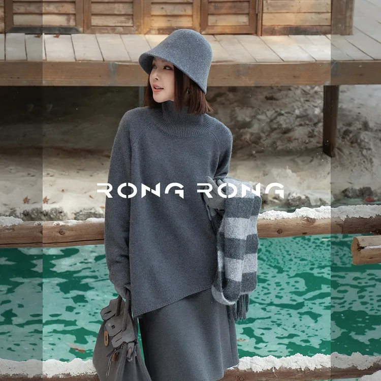 溶溶【诗雪织梦】RONGRONG100精选绵羊毛暖糯慵懒高领斜边毛衣50291