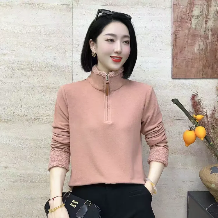 【韩紫朵】2025秋冬款新品毛毛领拉链洋气小衫女士上衣9075