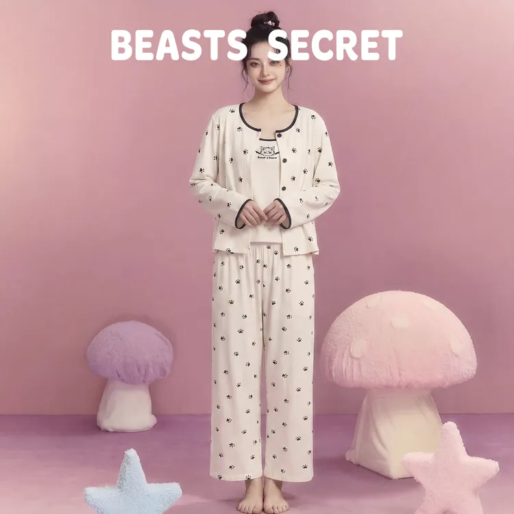【Bea小野兽】小猫泡饭可爱睡衣女夏季云柔棉薄款可外穿家居服套装