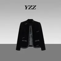 YZZ“絮语”小香风精致轻奢钉钻醋酸光泽感黑色上衣外套 680291
