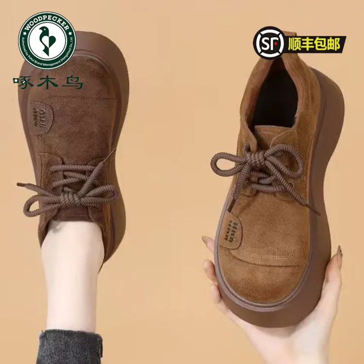 啄木鸟翻毛厚底乐福鞋2025新款气质加绒百搭轻便博肯鞋显脚小防滑