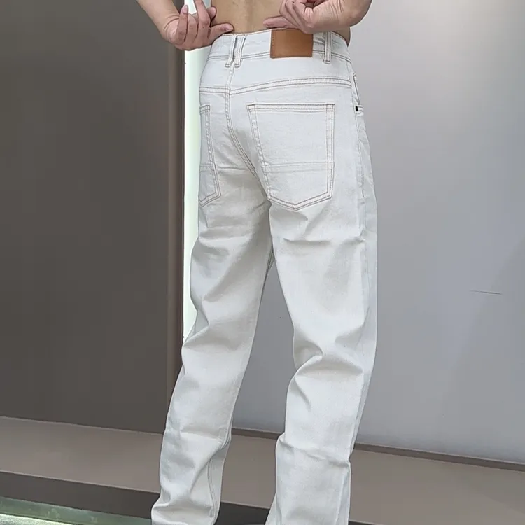 断码 浅杏色 男士弹力直筒牛仔裤 58011