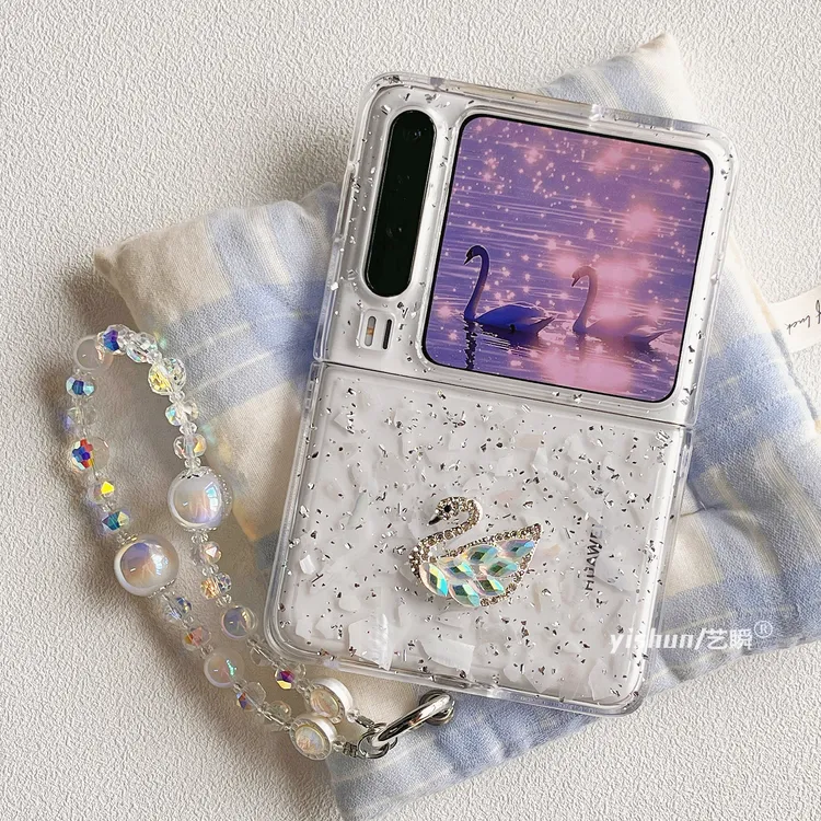 气质ins银箔彩钻天鹅适用华为PuraX折叠屏手机壳p50pocket2高级感